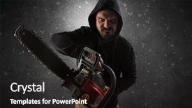  Presentation with chainsaw - PPT theme featuring masked armed villain in empty background and a dark gray colored foreground