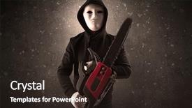  Presentation with chainsaw - Presentation featuring masked armed villain in empty background and a  colored foreground