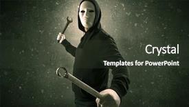  Presentation with chainsaw - Beautiful slides featuring masked armed villain in empty backdrop and a  colored foreground