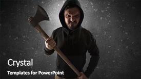  Presentation with chainsaw - Theme having masked armed villain in empty background and a  colored foreground