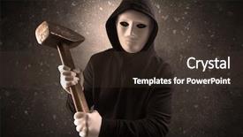  Presentation with chainsaw - PPT theme with masked armed villain in empty background and a tawny brown colored foreground
