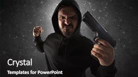  Presentation with chainsaw - Presentation consisting of masked armed villain in empty background and a black colored foreground