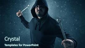  Presentation with dark - PPT layouts enhanced with masked armed villain in empty background and a navy blue colored foreground