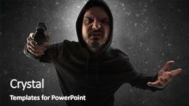  Presentation with chainsaw - Audience pleasing PPT theme consisting of masked armed villain in empty backdrop and a dark gray colored foreground