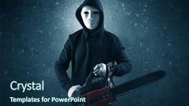  Presentation with dark - Theme enhanced with masked armed villain in empty background and a navy blue colored foreground