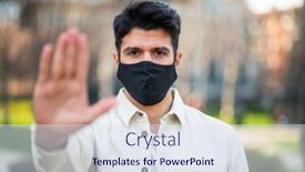  Presentation with social isolation - Beautiful presentation theme featuring masked-businessman-showing-the-stop backdrop and a sky blue colored foreground