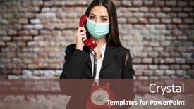  Presentation with coronavirus - Beautiful presentation design featuring masked-businesswoman-using-a-vintage backdrop and a tawny brown colored foreground