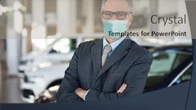  Presentation with car dealer - Beautiful presentation theme featuring masked-car-dealer-principal-inside backdrop and a light gray colored foreground