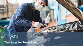  Presentation with covid coronavirus - Colorful slide deck enhanced with masked-car-mechanic-repairing backdrop and a ocean colored foreground