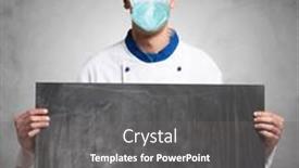  Presentation with chef blackboard - Amazing slide deck having masked-chef-or-cook-holding backdrop and a gray colored foreground