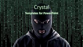  Presentation with cyber crime hood and mask - Audience pleasing presentation design consisting of masked-cyber-terrorist-with-black backdrop and a wine colored foreground