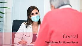  Presentation with listening - Slide set with masked-doctor-listening background and a coral colored foreground