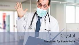  Presentation with coronavirus - Slides enhanced with masked-doctor-showing-a-surprised background and a seafoam green colored foreground