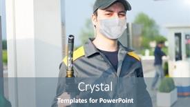  Presentation with fuel - Presentation design consisting of masked-fuel-gas-worker-covid background and a ocean colored foreground