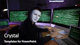  Presentation with computer hacker - Audience pleasing presentation design consisting of masked hacker using computer backdrop and a  colored foreground