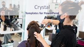  Presentation with coronavirus - Slide set with masked-hairdressers-working-on-hair background and a sky blue colored foreground