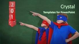  Presentation with green-chalkboard - Slides with masked kids pretending to be superheroes against green chalkboard background and a tawny brown colored foreground