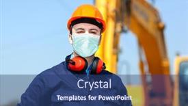  Presentation with construction work - Cool new PPT theme with masked-man-at-work backdrop and a ocean colored foreground