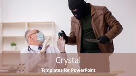 Presentation with old man - Amazing PPT layouts having masked-man-burglar-stealing-vaccine backdrop and a coral colored foreground