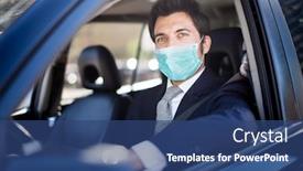  Presentation with driving - Beautiful theme featuring masked-man-driving-his-car backdrop and a ocean colored foreground