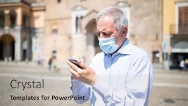  Presentation with smartphone - Audience pleasing slide set consisting of masked-man-using-his-smartphone backdrop and a light gray colored foreground