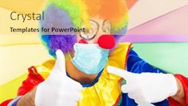  Presentation with covid coronavirus - Theme enhanced with masked-positive-clown-giving-thumbs background and a yellow colored foreground