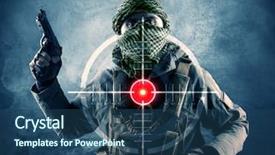  Presentation with laser - Beautiful slide set featuring masked terrorist man with gun backdrop and a ocean colored foreground