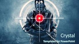  Presentation with laser - Theme enhanced with masked terrorist man with gun background and a ocean colored foreground