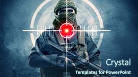  Presentation with laser photonics - Theme enhanced with masked terrorist man with gun background and a ocean colored foreground