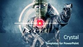  Presentation with laser - PPT theme enhanced with masked terrorist man with gun background and a ocean colored foreground