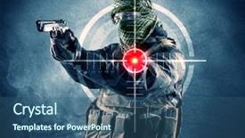  Presentation with laser - Presentation design with masked terrorist man with gun background and a ocean colored foreground