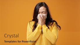  Presentation with studio - Slides featuring masked-woman-sneezes-while-standing background and a gold colored foreground