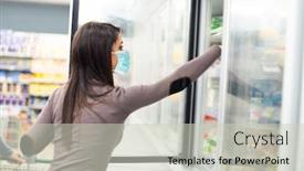  Presentation with freezer - Amazing PPT layouts having masked-woman-taking-deep-frozen backdrop and a soft green colored foreground