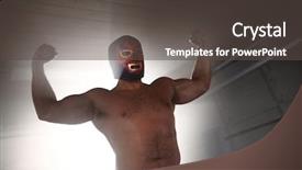  Presentation with flexing - Amazing slides having masked wrestler flexing muscles backdrop and a dark gray colored foreground