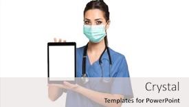  Presentation with nurse - Audience pleasing slide set consisting of masked-young-nurse-doctor-using backdrop and a light gray colored foreground