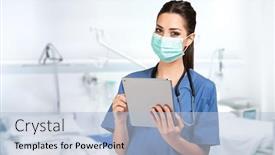  Presentation with nurse - PPT theme having masked-young-nurse-doctor-using background and a light blue colored foreground