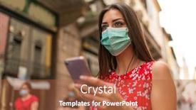  Presentation with walking - Cool new presentation theme with masked-young-woman-walking backdrop and a red colored foreground