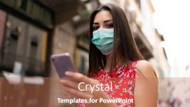  Presentation with walking - Beautiful presentation design featuring masked-young-woman-walking backdrop and a coral colored foreground