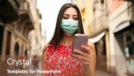  Presentation with walking - Presentation design enhanced with masked-young-woman-walking background and a tawny brown colored foreground