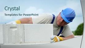  Presentation with concrete block - Presentation theme having mason aligning aerated autoclaved concrete background and a sky blue colored foreground