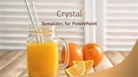  Presentation with mason jar - Presentation enhanced with mason jar of fresh orange juice with slices on wooden table background and a lemonade colored foreground