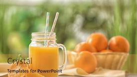  Presentation with mason jar - Colorful PPT theme enhanced with mason jar of fresh orange juice on wooden table outdoors backdrop and a yellow colored foreground