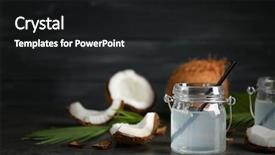  Presentation with nuts milk - PPT theme with mason jar with coconut water background and a dark gray colored foreground