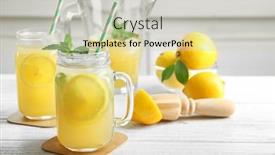  Presentation with mason jar - Presentation theme consisting of mason jar with fresh lemonade on wooden table background and a soft green colored foreground