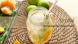  Presentation with mason jar - PPT theme with mason jar with fresh rosemary drink on wicker mat background and a coral colored foreground