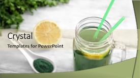  Presentation with mason jar - PPT theme having mason jar with fresh spirulina background and a lemonade colored foreground