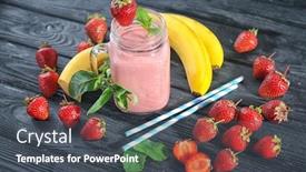  Presentation with mason jar - Cool new theme with mason jar with fresh strawberry and banana smoothie on wooden table backdrop and a ocean colored foreground