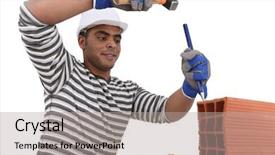  Presentation with chisel - Amazing PPT theme having mason using chisel on brick backdrop and a light gray colored foreground