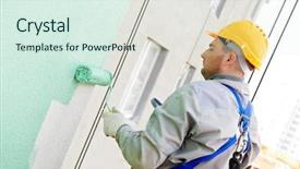  Presentation with high rise building - Cool new theme with masonbuilding - builder worker painting facade backdrop and a sky blue colored foreground