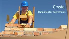  Presentation with vintage interior brick wall - Colorful theme enhanced with masonbuilding - mason building brick wall standing backdrop and a ocean colored foreground